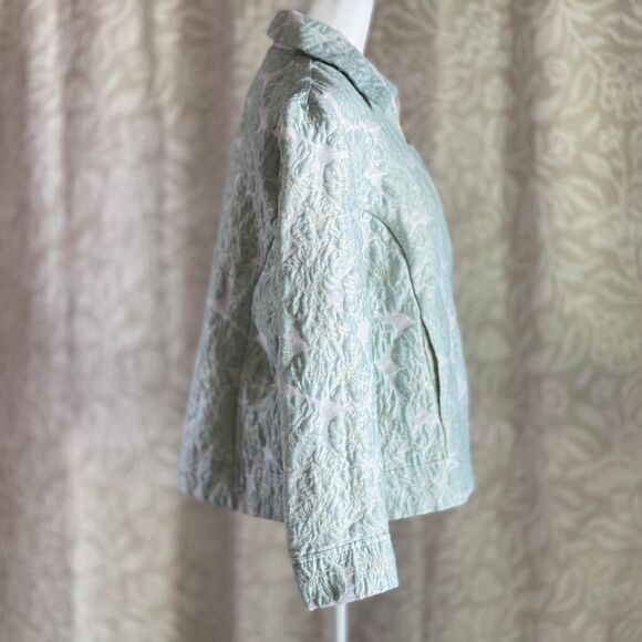 NWOT Draper's & Damon's Jacquard Blazer Green Gold US Women's Petite Size PL - Picture 2 of 7